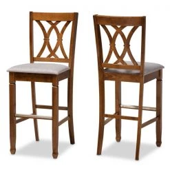 Baxton Studio Calista Grey Upholstered and Walnut Wood 2-Piece Bar Stool Set