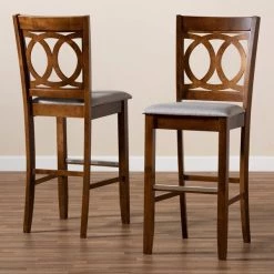 Baxton Studio Carson Grey Upholstered and Walnut Wood 2-Piece Bar Stool Set -Kitchen & Dining Furniture Sales Store Wholesale20Interiors20Inc 10858xx8