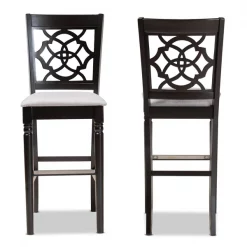 Baxton Studio Alexandra Grey Upholstered and Espresso Wood 2-Piece Bar Stool Set -Kitchen & Dining Furniture Sales Store Wholesale20Interiors20Inc 10860xx2