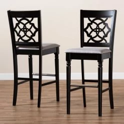 Baxton Studio Alexandra Grey Upholstered and Espresso Wood 2-Piece Bar Stool Set -Kitchen & Dining Furniture Sales Store Wholesale20Interiors20Inc 10860xx8