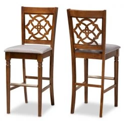 Baxton Studio Alexandra Grey Upholstered and Walnut Wood 2-Piece Bar Stool Set
