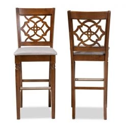 Baxton Studio Alexandra Grey Upholstered and Walnut Wood 2-Piece Bar Stool Set -Kitchen & Dining Furniture Sales Store Wholesale20Interiors20Inc 10861xx2