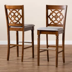 Baxton Studio Alexandra Grey Upholstered and Walnut Wood 2-Piece Bar Stool Set -Kitchen & Dining Furniture Sales Store Wholesale20Interiors20Inc 10861xx8