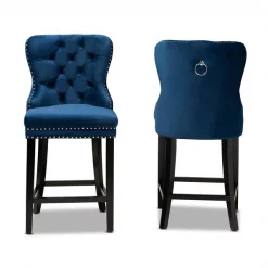 Baxton Studio Howell Modern Transitional Navy Blue Velvet and Dark Brown Finished Wood 2-Piece Counter Stool Set -Kitchen & Dining Furniture Sales Store Wholesale20Interiors20Inc 10961xx2xxc229ca