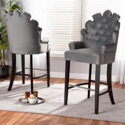 Baxton Studio Chloe Modern and Contemporary Dark Grey Velvet and Dark Brown Finished Wood 2-Piece Bar Stool Set -Kitchen & Dining Furniture Sales Store Wholesale20Interiors20Inc 11007xx6xxbff68a