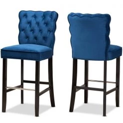 Baxton Studio Daphne Modern Navy Blue Velvet and Dark Brown Finished Wood 2-PC Bar Stool Set