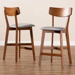 Baxton Studio Cameron Modern Grey Fabric and Walnut Brown Finished Wood 2-PC Counter Stool Set -Kitchen & Dining Furniture Sales Store Wholesale20Interiors20Inc 11015xx7xx47bfa1