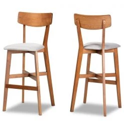 Baxton Studio Cameron Modern Grey Fabric and Walnut Brown Finished Wood 2-PC Bar Stool Set