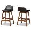 Baxton Studio Darrin Mid-Century Black Faux Leather and Walnut Brown Finished Wood 2-PC Counter Stool Set