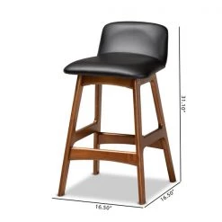 Baxton Studio Darrin Mid-Century Black Faux Leather and Walnut Brown Finished Wood 2-PC Counter Stool Set -Kitchen & Dining Furniture Sales Store Wholesale20Interiors20Inc 11017xx8xx335736