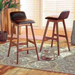 Baxton Studio Darrin Mid-Century Modern Black Faux Leather and Walnut Brown Finished Wood 2-Piece Bar Stool Set -Kitchen & Dining Furniture Sales Store Wholesale20Interiors20Inc 11018xx6xxddc8ff