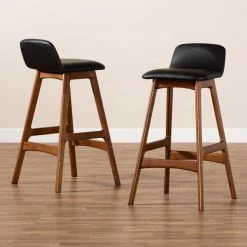 Baxton Studio Darrin Mid-Century Modern Black Faux Leather and Walnut Brown Finished Wood 2-Piece Bar Stool Set -Kitchen & Dining Furniture Sales Store Wholesale20Interiors20Inc 11018xx7xx42ef8f