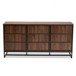 Baxton Studio Neil Modern Walnut Brown Finished Wood and Black Finished Metal 3-Door Dining Room Sideboard Buffet -Kitchen & Dining Furniture Sales Store Wholesale20Interiors20Inc 11214xx3xxb2d9e9