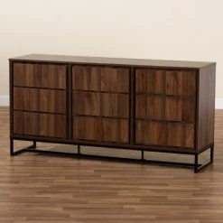 Baxton Studio Neil Modern Walnut Brown Finished Wood and Black Finished Metal 3-Door Dining Room Sideboard Buffet -Kitchen & Dining Furniture Sales Store Wholesale20Interiors20Inc 11214xx8xx369a03