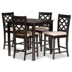 Baxton Studio Ramiro Modern and Contemporary Transitional Sand Fabric and Dark Brown Finished Wood 5-Piece Pub Set