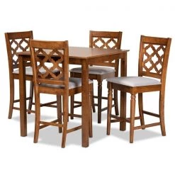 Baxton Studio Ramiro Modern Grey Fabric and Walnut Brown Finished Wood 5-PC Pub Set