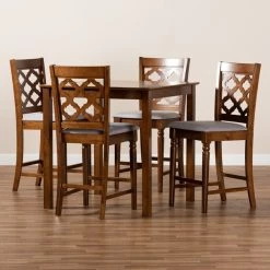 Baxton Studio Ramiro Modern Grey Fabric and Walnut Brown Finished Wood 5-PC Pub Set -Kitchen & Dining Furniture Sales Store Wholesale20Interiors20Inc 11376xx10903xx8xx9bd565