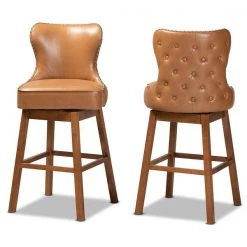 Baxton Studio Gradisca Modern Tan Faux Leather and Walnut Brown Finished Wood 2-PC Swivel Bar Stool Set -Kitchen & Dining Furniture Sales Store Wholesale20Interiors20Inc 11402xx2xxb98502