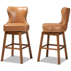 Baxton Studio Gradisca Modern Tan Faux Leather and Walnut Brown Finished Wood 2-PC Swivel Bar Stool Set -Kitchen & Dining Furniture Sales Store Wholesale20Interiors20Inc 11402xx3xx4b7132