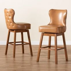 Baxton Studio Gradisca Modern Tan Faux Leather and Walnut Brown Finished Wood 2-PC Swivel Bar Stool Set -Kitchen & Dining Furniture Sales Store Wholesale20Interiors20Inc 11402xx8xx3e6bbb
