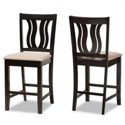 Baxton Studio Fenton Modern Sand Fabric and Dark Brown Finished Wood 2-PC Counter Stool Set