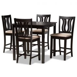 Baxton Studio Fenton Modern and Contemporary Transitional Sand Fabric and Dark Brown Finished Wood 5-Piece Pub Set