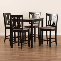 Baxton Studio Fenton Modern and Contemporary Transitional Sand Fabric and Dark Brown Finished Wood 5-Piece Pub Set -Kitchen & Dining Furniture Sales Store Wholesale20Interiors20Inc 11414xx9776xx8xxfac4e8