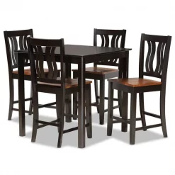 Baxton Studio Fenton Modern Two-Tone Dark Brown and Walnut Brown Finished Wood 5-PC Pub Set