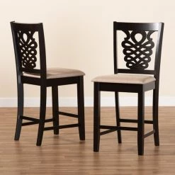 Baxton Studio Gervais Modern Sand Fabric and Dark Brown Finished Wood 2-PC Counter Stool Set -Kitchen & Dining Furniture Sales Store Wholesale20Interiors20Inc 11418xx7xx2596c6