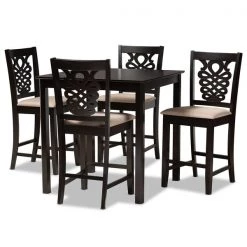 Baxton Studio Gervais Modern Sand Fabric and Dark Brown Finished Wood 5-PC Pub Set