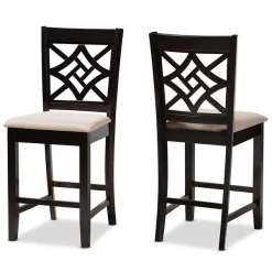 Baxton Studio Nicolette Modern and Contemporary Sand Fabric and Dark Brown Finished Wood 2-Piece Counter Stool Set
