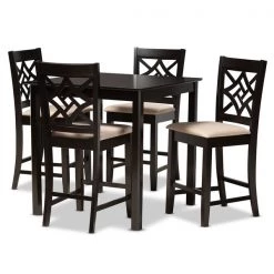 Baxton Studio Nicolette Modern and Contemporary Sand Fabric and Dark Brown Finished Wood 5-Piece Pub Set