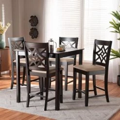 Baxton Studio Nicolette Modern and Contemporary Sand Fabric and Dark Brown Finished Wood 5-Piece Pub Set -Kitchen & Dining Furniture Sales Store Wholesale20Interiors20Inc 11422xx9776xx7xxc4a12c