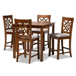 Baxton Studio Nicolette Modern and Contemporary Grey Fabric and Walnut Brown Finished Wood 5-Piece Pub Set