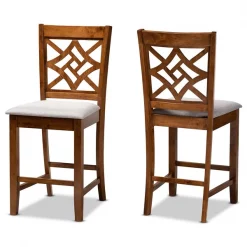Baxton Studio Nicolette Modern and Contemporary Grey Fabric and Walnut Brown Finished Wood 2-PC Counter Stool Set