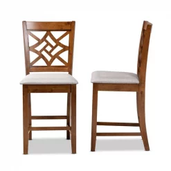 Baxton Studio Nicolette Modern and Contemporary Grey Fabric and Walnut Brown Finished Wood 2-PC Counter Stool Set -Kitchen & Dining Furniture Sales Store Wholesale20Interiors20Inc 11423xx3xxce2d33