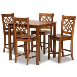 Baxton Studio Nicolette Modern and Contemporary Walnut Brown Finished Wood 5-Piece Pub Set