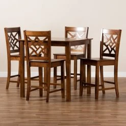 Baxton Studio Nicolette Modern and Contemporary Walnut Brown Finished Wood 5-Piece Pub Set -Kitchen & Dining Furniture Sales Store Wholesale20Interiors20Inc 11424xx10903xx8xx1e272b