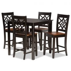 Baxton Studio Nicolette Modern and Contemporary Two-Tone Dark Brown and Walnut Brown Finished Wood 5-Piece Pub Set