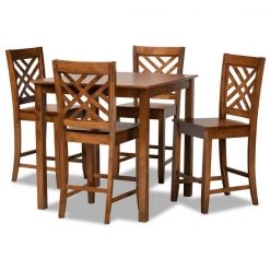 Baxton Studio Caron Modern and Contemporary Walnut Brown Finished Wood 5-Piece Pub Set