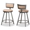 Baxton Studio Danson Modern Light Brown Fabric and Antique Grey Metal 2-PC Swivel Pub Chair Set