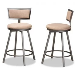 Baxton Studio Danson Modern Light Brown Fabric and Antique Grey Metal 2-PC Swivel Pub Chair Set -Kitchen & Dining Furniture Sales Store Wholesale20Interiors20Inc 11444xx3xxe9bb67