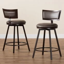 Baxton Studio Danson Modern Industrial Grey Fabric and Antique Dark Brown Finished Metal 2-Piece Pub Chair Set -Kitchen & Dining Furniture Sales Store Wholesale20Interiors20Inc 11445xx7xx275bc0
