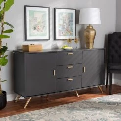 Baxton Studio Kelson Modern and Contemporary Dark Grey and Gold Finished Wood 2-Door Sideboard Buffet -Kitchen & Dining Furniture Sales Store Wholesale20Interiors20Inc 11577xx7xx5cd650 1