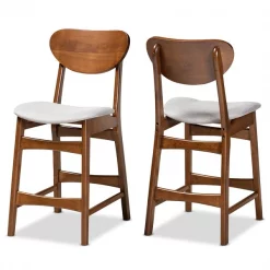 Baxton Studio Katya Mid-Century Modern Grey Fabric and Walnut Brown Finished Wood 2-Piece Counter Stool Set