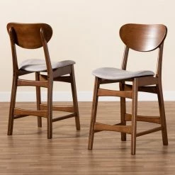 Baxton Studio Katya Mid-Century Modern Grey Fabric and Walnut Brown Finished Wood 2-Piece Counter Stool Set -Kitchen & Dining Furniture Sales Store Wholesale20Interiors20Inc 11638xx7xxff9b69