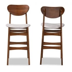 Baxton Studio Katya Mid-Century Modern Grey Fabric and Walnut Brown Finished Wood 2-Piece Bar Stool Set -Kitchen & Dining Furniture Sales Store Wholesale20Interiors20Inc 11641xx2xx05da69
