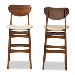 Baxton Studio Katya Mid-Century Modern Sand Fabric and Walnut Brown Finished Wood 2-Piece Bar Stool Set -Kitchen & Dining Furniture Sales Store Wholesale20Interiors20Inc 11642xx2xx2006db