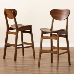 Baxton Studio Katya Mid-Century Modern Walnut Brown Finished Wood 2-Piece Bar Stool Set -Kitchen & Dining Furniture Sales Store Wholesale20Interiors20Inc 11643xx7xx366bbb