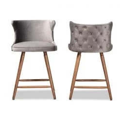 Baxton Studio Sagira Modern Grey Velvet Fabric and Walnut Brown Finished Wood 2-PC Counter Stool Set -Kitchen & Dining Furniture Sales Store Wholesale20Interiors20Inc 11681xx2xxa3c0a5
